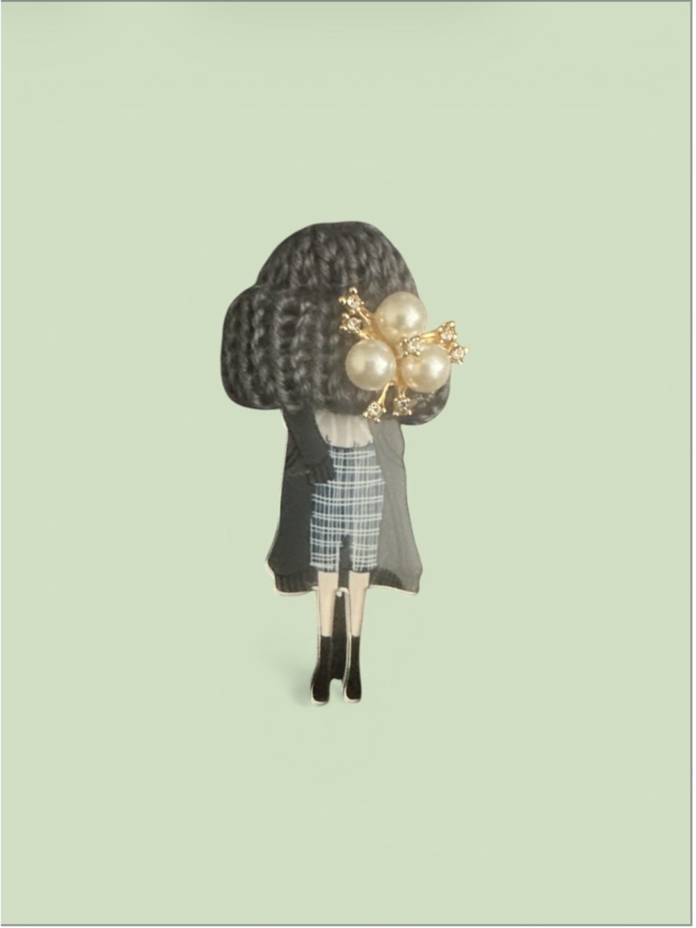 Stylish Girl Lucite Pin with Pearl Brooch Accent -